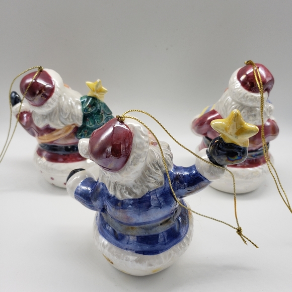 Vintage Set of Santa Claus Ceramic Iridescent Ornaments (6) - Picture 3 of 5